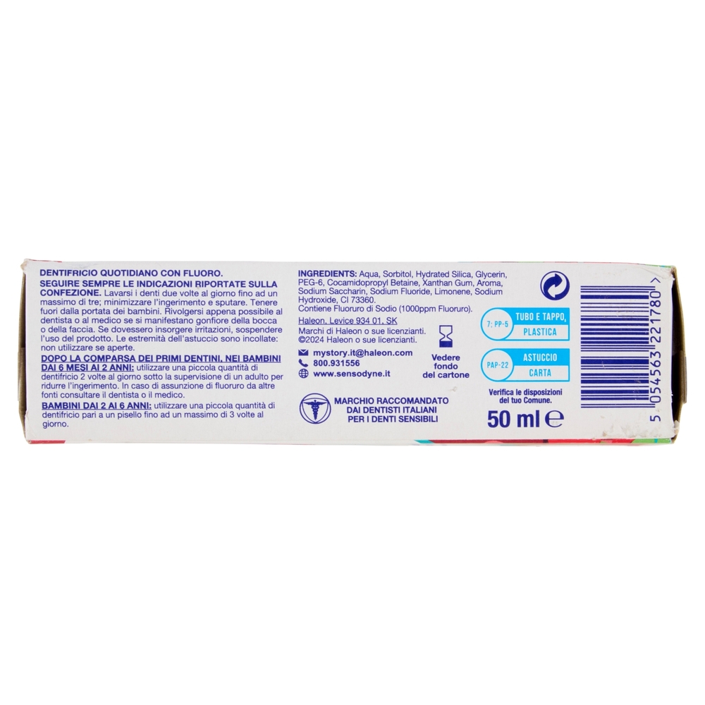 Sensodyne Prosmalto Bimbi, Dentifricio per Bambini 0-6 anni, Aroma Naturale Fragola e Menta, 50 ml